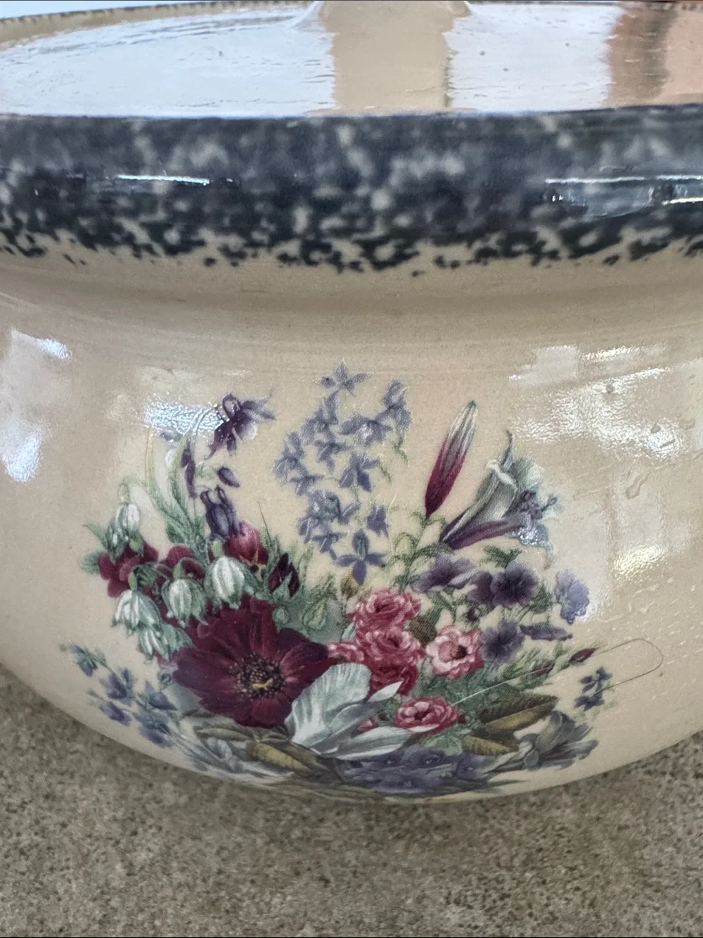 Home & Garden Party Pottery Bean Pot Covered Casserole Dish Floral wild flowers